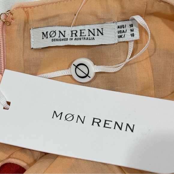 Mon Renn Surreal Midi Dress Tropico Print Red Medium Drop Waist Cotton Vacation - Picture 8 of 16